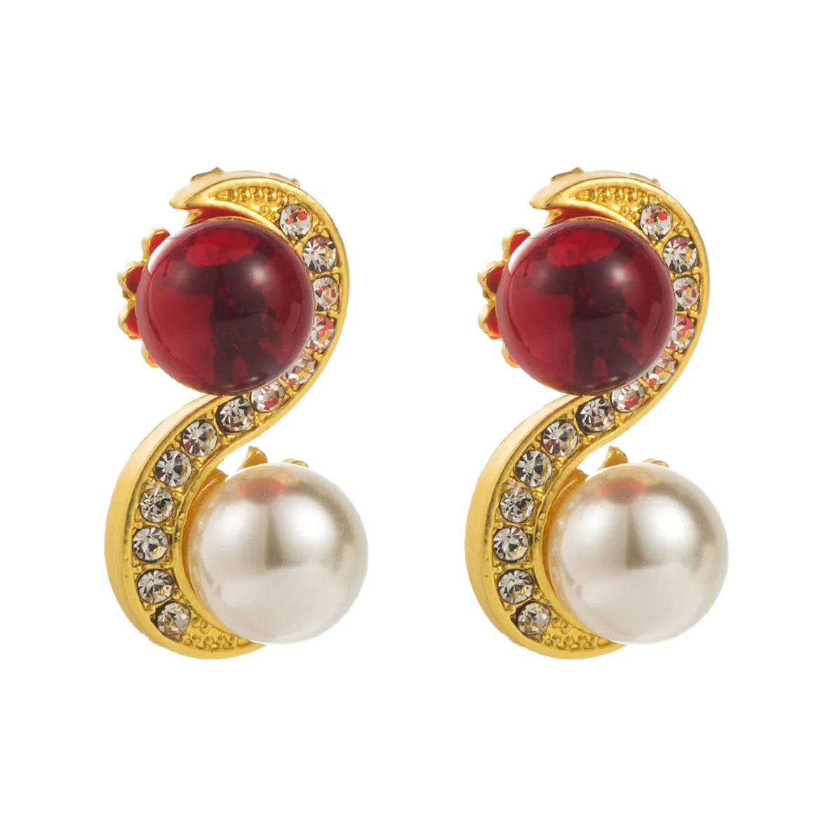 1 Pair Casual Vacation Color Block Plating Inlay Alloy Resin Resin Rhinestones Pearl 14K Gold Plated Drop Earrings