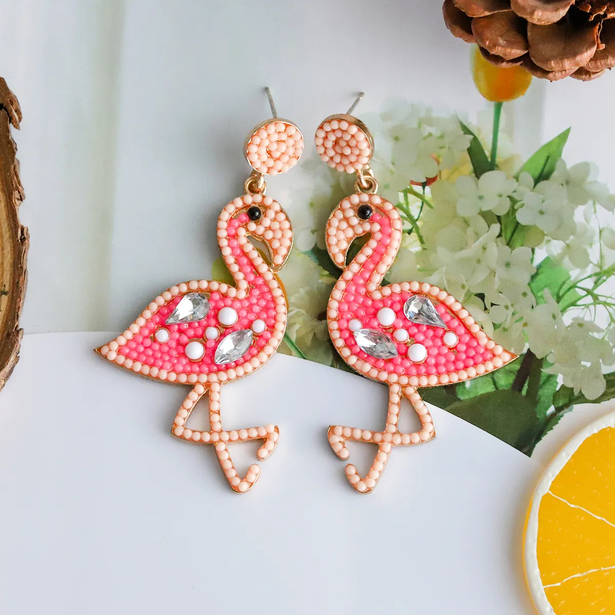 1 Pair Casual Vacation Flamingo Inlay Alloy Resin Drop Earrings