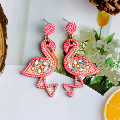 1 Pair Casual Vacation Flamingo Inlay Alloy Resin Drop Earrings