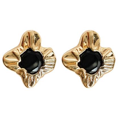 1 Pair Casual Vacation Geometric Inlay Copper Zircon 14K Gold Plated Ear Studs