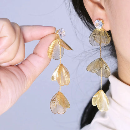 1 Pair Casual Vacation Leaf Inlay Copper Zircon Drop Earrings