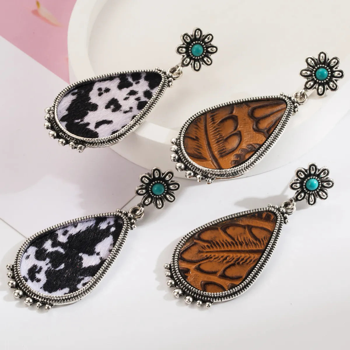 1 Pair Casual Vacation Modern Style Color Block Plating Inlay Alloy Turquoise Turquoise Silver Plated Drop Earrings