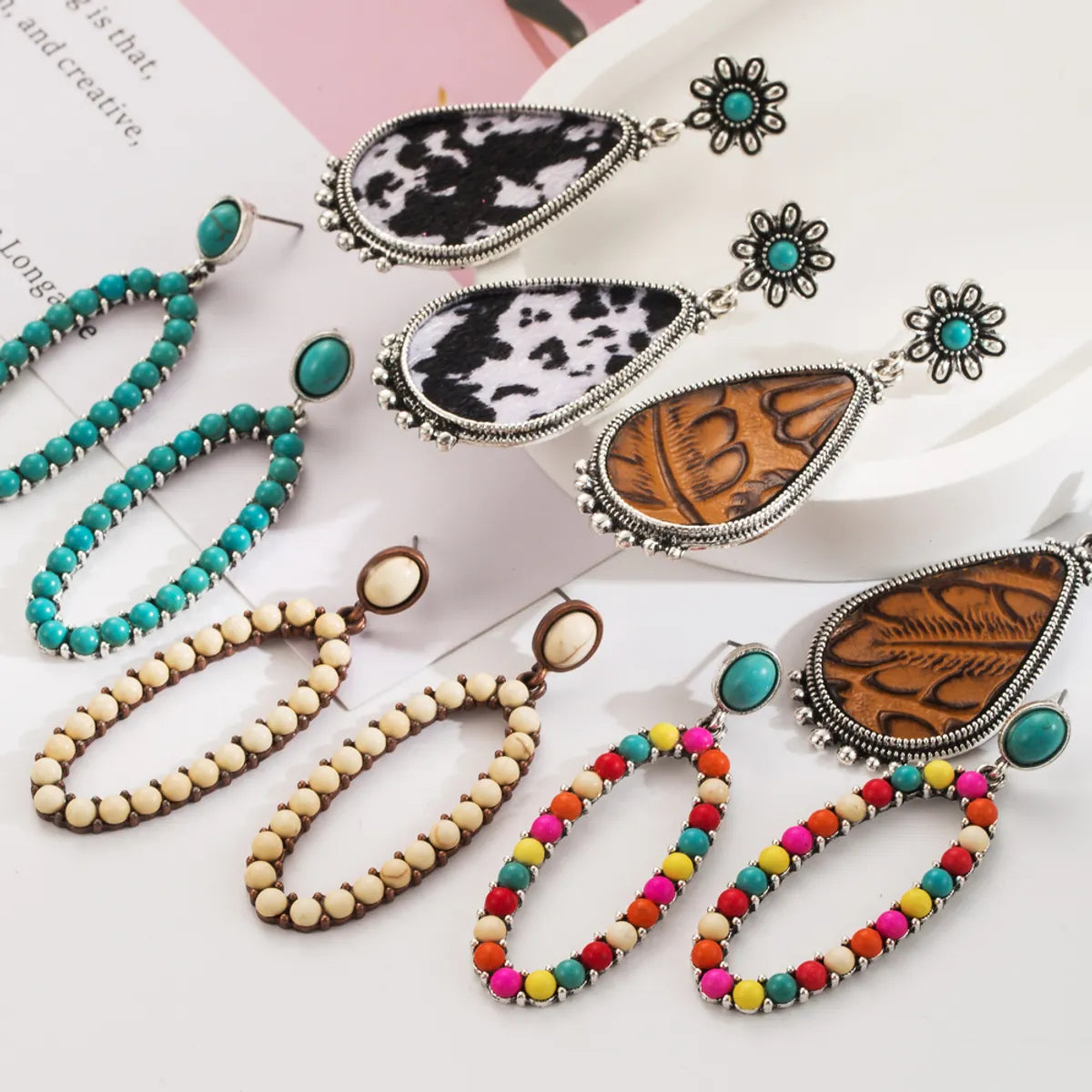 1 Pair Casual Vacation Modern Style Color Block Plating Inlay Alloy Turquoise Turquoise Silver Plated Drop Earrings