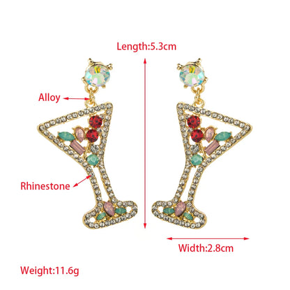 1 Pair Casual Vacation Modern Style Wine Glass Inlay Alloy Rhinestones Drop Earrings