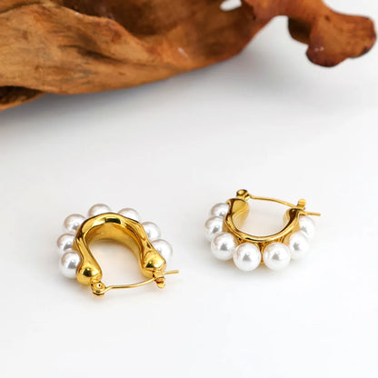 1 Pair Casual Vacation Romantic Geometric Inlay Titanium Steel Pearl 18K Gold Plated Earrings Ear Studs