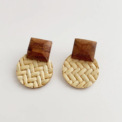 1 Pair Casual Vacation Round Braid Wood Drop Earrings