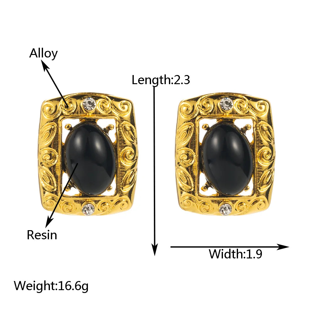 1 Pair Casual Vacation Round Inlay Alloy Resin Resin Gold Plated Ear Studs