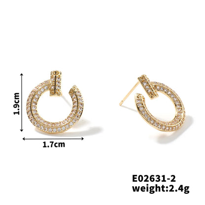 1 Pair Casual Vacation Shiny Geometric Inlay Copper Zircon K Gold Plated Rhodium Plated Ear Studs