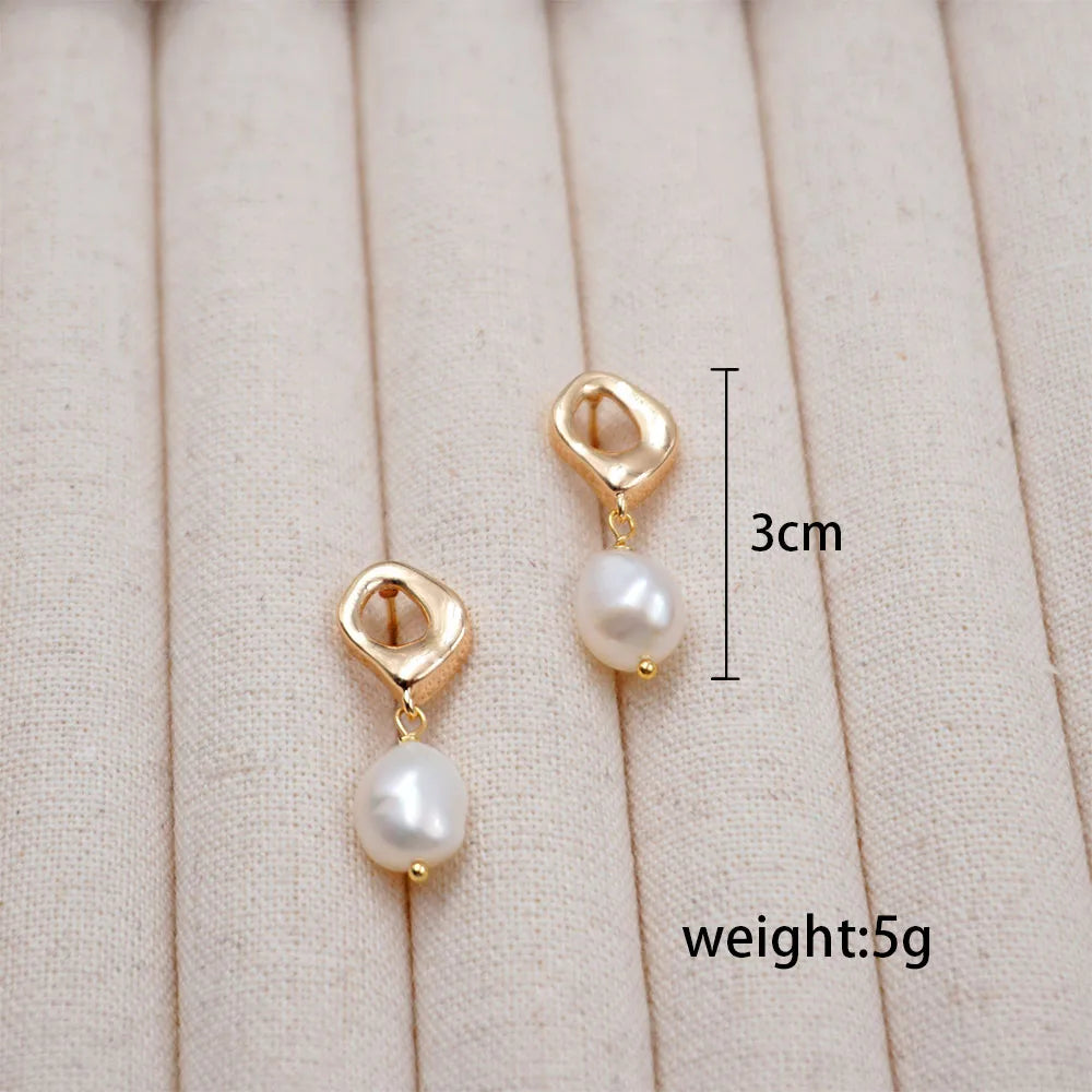 1 Pair Casual Vacation Solid Color Plating Freshwater Pearl Copper Gold Plated Drop Earrings