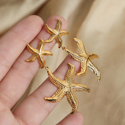 1 Pair Casual Vacation Starfish Plating Titanium Steel 18k Gold Plated Drop Earrings