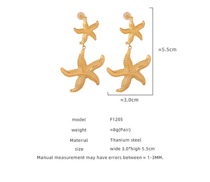 1 Pair Casual Vacation Starfish Plating Titanium Steel 18k Gold Plated Drop Earrings