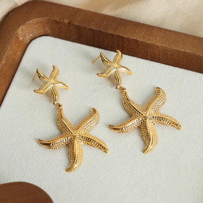 1 Pair Casual Vacation Starfish Plating Titanium Steel 18k Gold Plated Drop Earrings