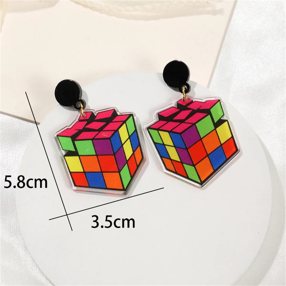 1 Pair Casual Vacation Tape Rubik'S Cube Printing Arylic Drop Earrings