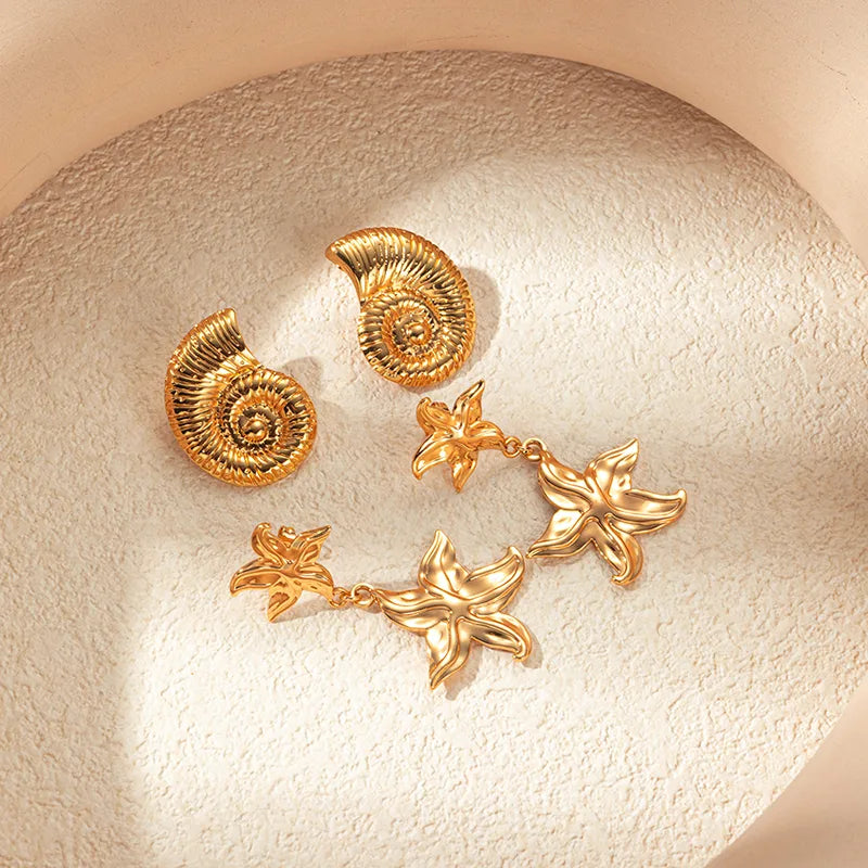 1 Pair Casual Vacation Tropical Starfish Snails Plating 304 Stainless Steel 14K Gold Plated Drop Earrings