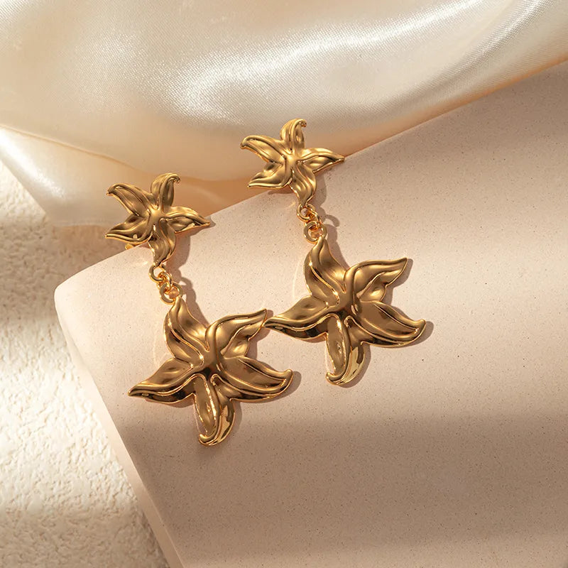 1 Pair Casual Vacation Tropical Starfish Snails Plating 304 Stainless Steel 14K Gold Plated Drop Earrings