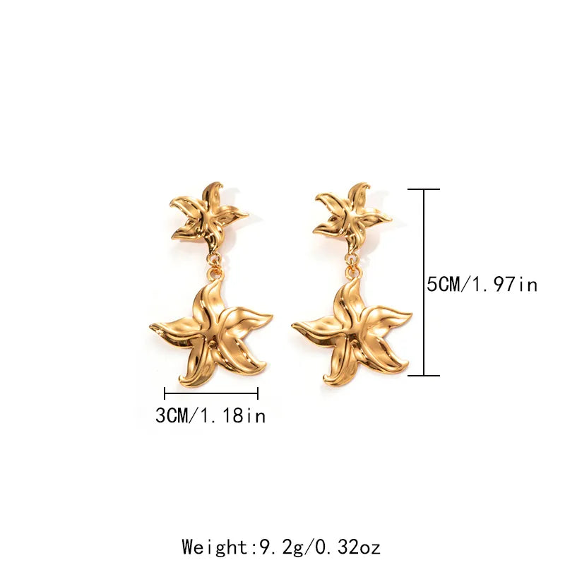 1 Pair Casual Vacation Tropical Starfish Snails Plating 304 Stainless Steel 14K Gold Plated Drop Earrings