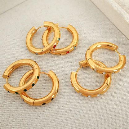 1 Pair Casual Vintage Style Circle Inlay Titanium Steel Zircon 18K Gold Plated Earrings