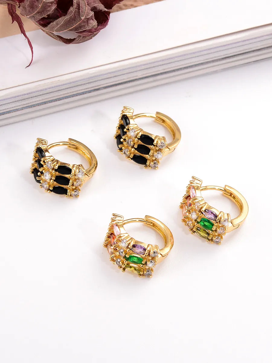 1 Pair Casual Vintage Style Circle Plating Inlay Copper Zircon 18k Gold Plated Earrings