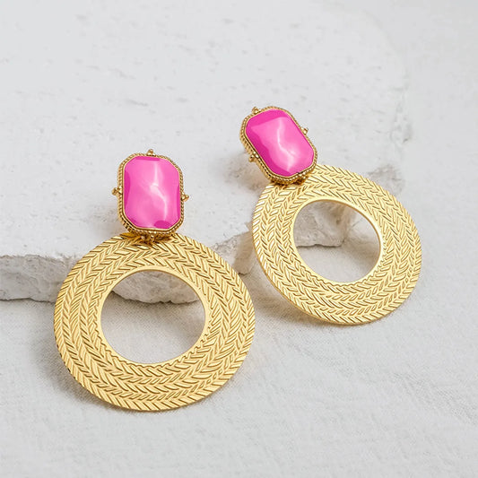 1 Pair Casual Vintage Style Circle Polishing Enamel Plating Stainless Steel Gold Plated Drop Earrings