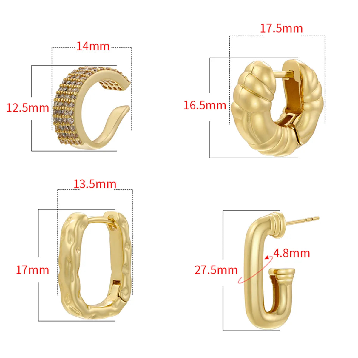 1 Pair Casual Vintage Style Classic Style C Shape U Shape Plating Inlay Copper Zircon 18k Gold Plated Ear Cuffs Earrings Ear Studs