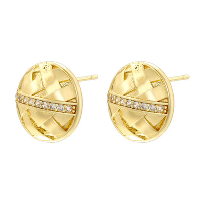 1 Pair Casual Vintage Style Round Plating Inlay Copper Zircon 18K Gold Plated Ear Studs