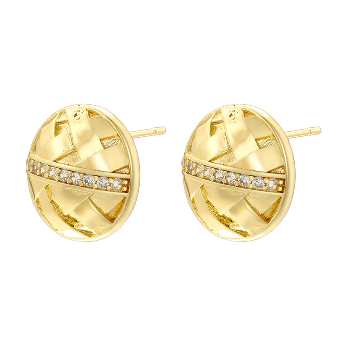 1 Pair Casual Vintage Style Round Plating Inlay Copper Zircon 18K Gold Plated Ear Studs