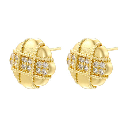 1 Pair Casual Vintage Style Round Plating Inlay Copper Zircon 18K Gold Plated Ear Studs