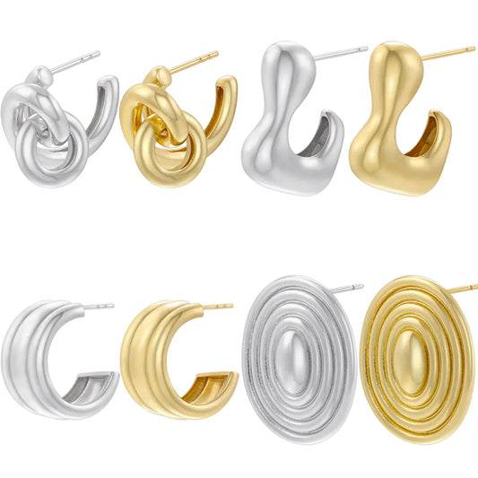 1 Pair Casual Vintage Style Simple Style C Shape Irregular Plating Copper 18k Gold Plated Ear Studs