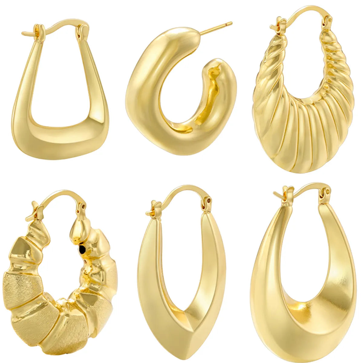 1 Pair Casual Vintage Style Simple Style C Shape Oval Twist Plating Copper 18k Gold Plated Earrings