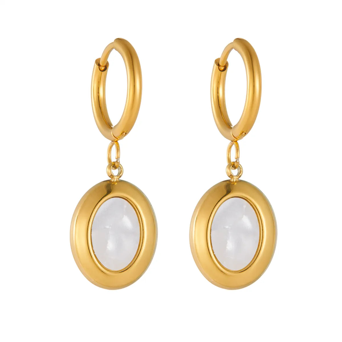 1 Pair Casual Vintage Style Square Oval Plating Inlay 304 Stainless Steel Shell 18K Gold Plated Drop Earrings