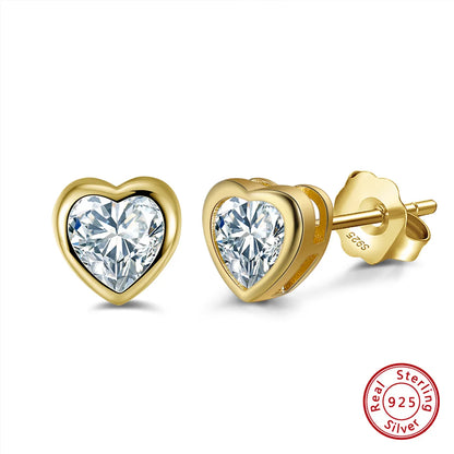 1 Pair Casual Wedding Modern Style Heart Shape Polishing Plating Inlay Sterling Silver Zircon 14k Gold Plated Rose Gold Plated White Gold Plated Ear Studs