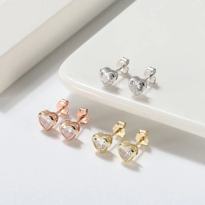 1 Pair Casual Wedding Modern Style Heart Shape Polishing Plating Inlay Sterling Silver Zircon 14k Gold Plated Rose Gold Plated White Gold Plated Ear Studs