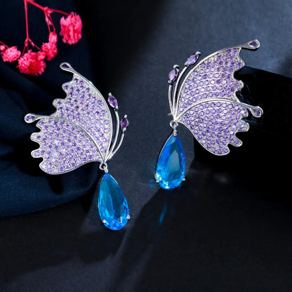 1 Pair Casual Wedding Romantic Butterfly Plating Inlay Copper Zircon Rhodium Plated Silver Plated Drop Earrings