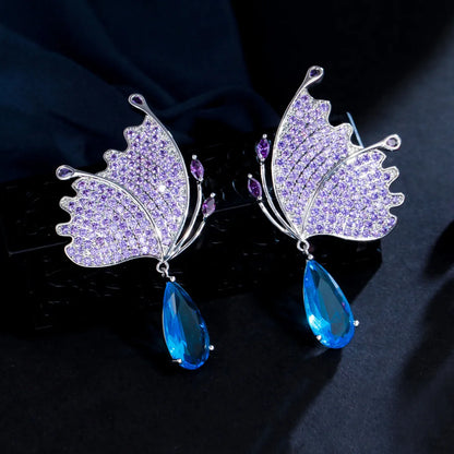 1 Pair Casual Wedding Romantic Butterfly Plating Inlay Copper Zircon Rhodium Plated Silver Plated Drop Earrings