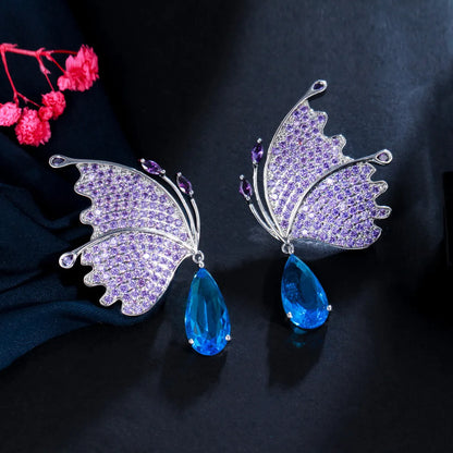 1 Pair Casual Wedding Romantic Butterfly Plating Inlay Copper Zircon Rhodium Plated Silver Plated Drop Earrings