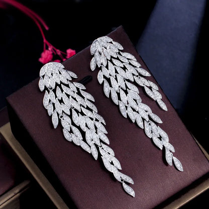 1 Pair Casual Wedding Romantic Leaves Tassel Plating Inlay Copper Zircon Rhodium Plated Silver Plated Drop Earrings