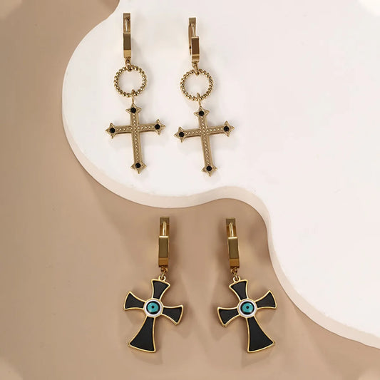 1 Pair Casual XUPING Cross Plating 304 Stainless Steel 18K Gold Plated Drop Earrings