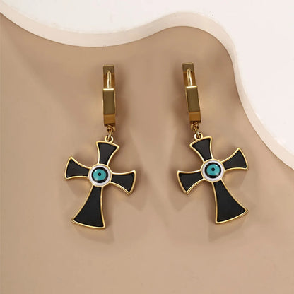 1 Pair Casual XUPING Cross Plating 304 Stainless Steel 18K Gold Plated Drop Earrings