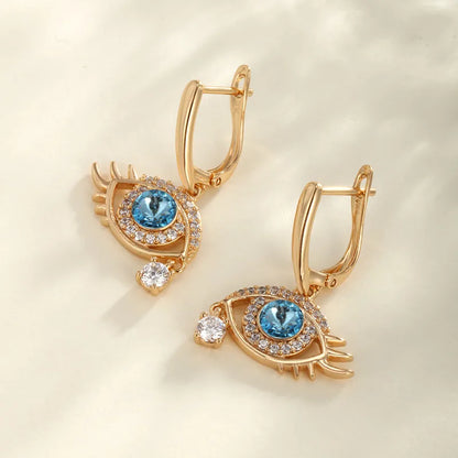 1 Pair Casual XUPING Eye Inlay Copper Artificial Gemstones Artificial Crystal 18K Gold Plated Drop Earrings