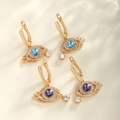 1 Pair Casual XUPING Eye Inlay Copper Artificial Gemstones Artificial Crystal 18K Gold Plated Drop Earrings