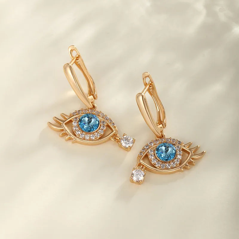 1 Pair Casual XUPING Eye Inlay Copper Artificial Gemstones Artificial Crystal 18K Gold Plated Drop Earrings