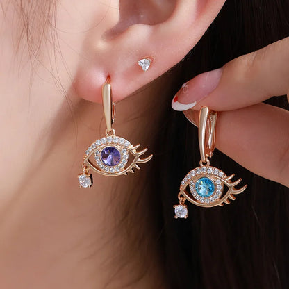 1 Pair Casual XUPING Eye Inlay Copper Artificial Gemstones Artificial Crystal 18K Gold Plated Drop Earrings