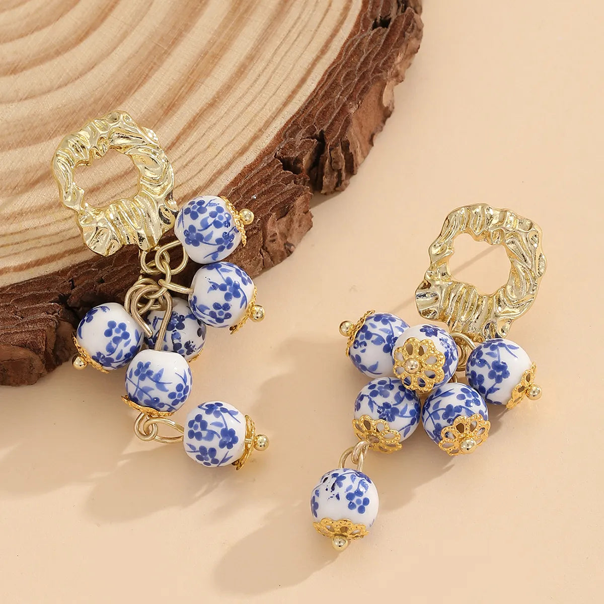 1 Pair Chinoiserie Classic Style Blue And White Porcelain Alloy Drop Earrings