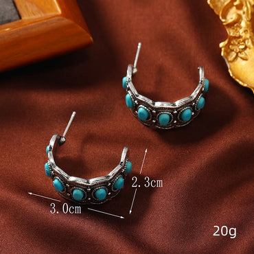 1 Pair Chinoiserie Elegant Lady Circle Inlay Zinc Alloy Turquoise Ear Studs