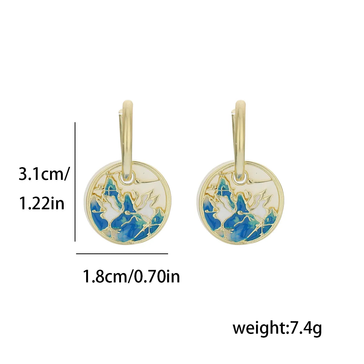 1 Pair Chinoiserie Ethnic Style Round Ink Painting Plating Hollow Out Copper 14K Gold Plated Drop Earrings