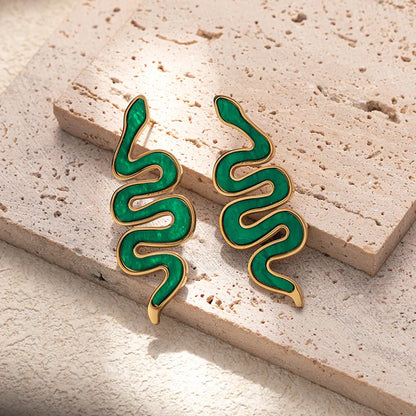 1 Pair Chinoiserie Exaggerated Simple Style Snake Inlay 304 Stainless Steel Acrylic 14K Gold Plated Ear Studs