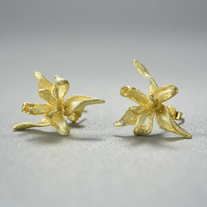 1 Pair Chinoiserie Pastoral Flower Plating Sterling Silver Ear Studs