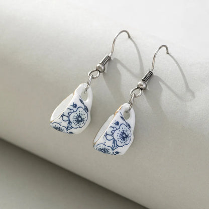 1 Pair Chinoiserie Retro Bowl Ceramics Drop Earrings