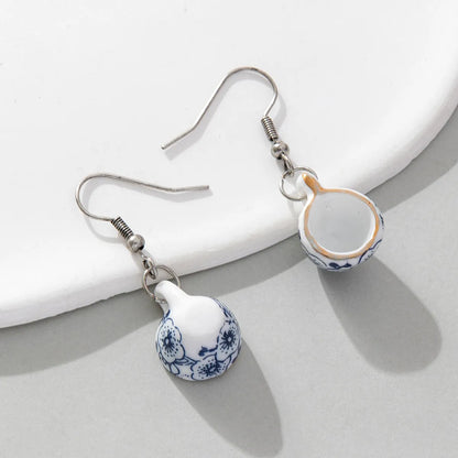 1 Pair Chinoiserie Retro Bowl Ceramics Drop Earrings