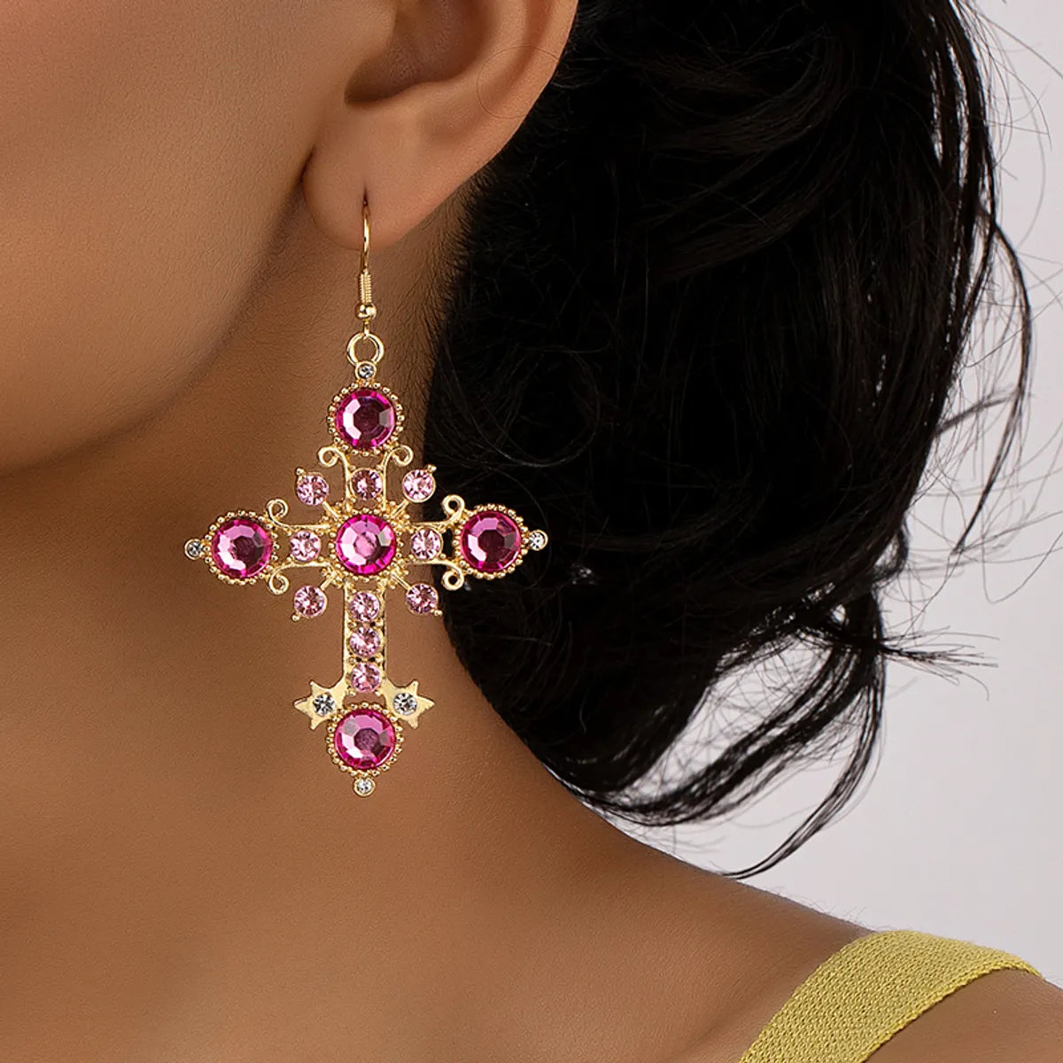 1 Pair Chinoiserie Retro French Style Cross Plating Alloy Drop Earrings